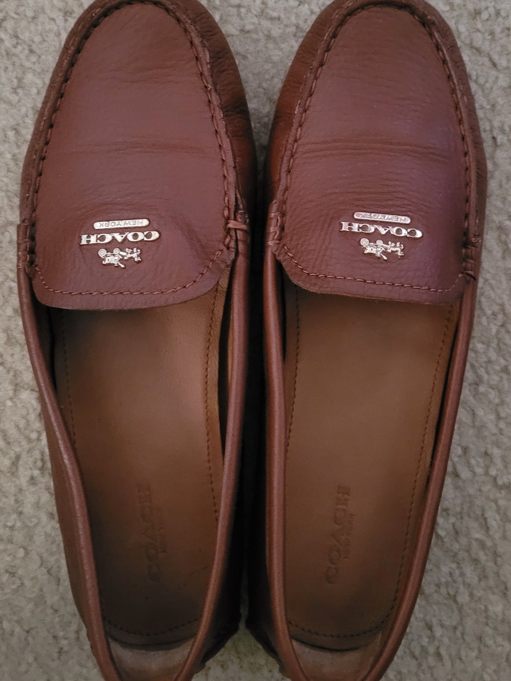 Coach Men’s Brown Leather Slip-On Loafers with Metal Logo